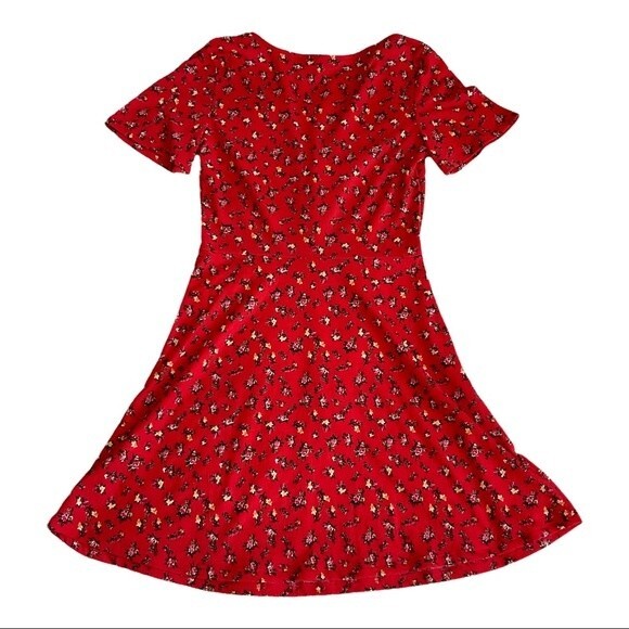 Zara Red Floral Print Skater Dress S 1971305022 Spring Summer Casual Cool - Picture 3 of 7